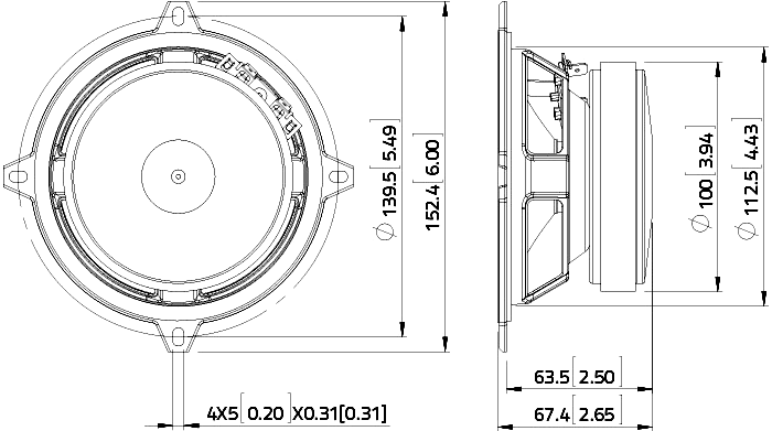 drawing & mounting du haut parleur à cône LaVoce Haut-parleur Lavoce MSF051.22, 8 ohm, 5 pouce
