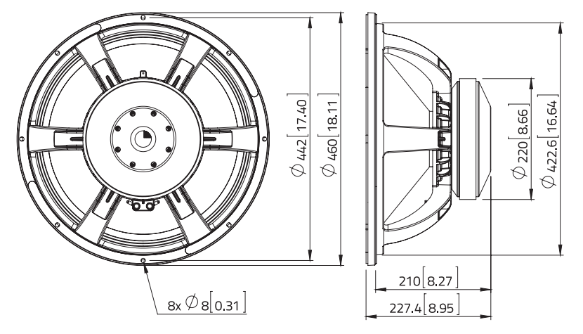 drawing & mounting du haut parleur à cône LaVoce Haut-parleur Lavoce SAF184.03, 8 ohm, 18 pouce