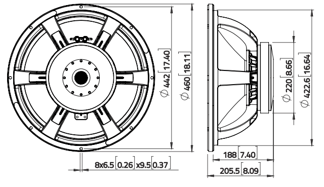 drawing & mounting du haut parleur à cône LaVoce Haut-parleur Lavoce SAF184.05, 8 ohm, 18 pouce