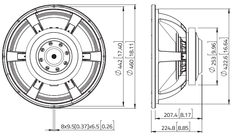drawing & mounting du haut parleur à cône LaVoce Haut-parleur Lavoce SAF184.50, 8 ohm, 18 pouce