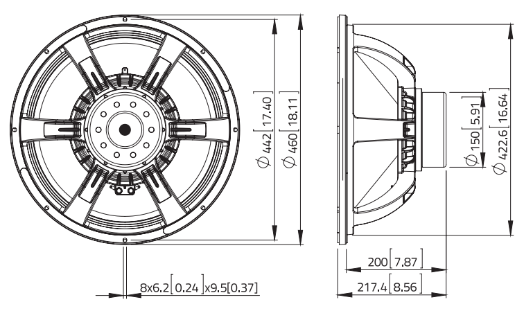 drawing & mounting du haut parleur à cône LaVoce Haut-parleur Lavoce SAN184.02, 8 ohm, 18 pouce