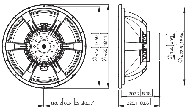 drawing & mounting du haut parleur à cône LaVoce Haut-parleur Lavoce SAN184.03, 8 ohm, 18 pouce