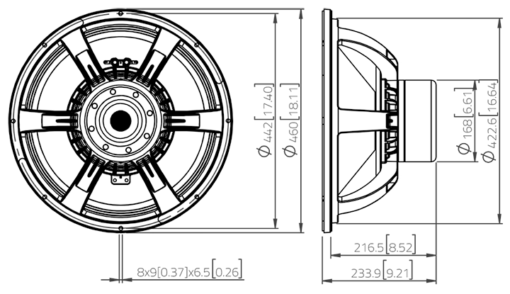 Image Drawing & Mounting haut parleur à cône LaVoce Haut-parleur Lavoce SAN184.50, 8 ohm, 18 pouce