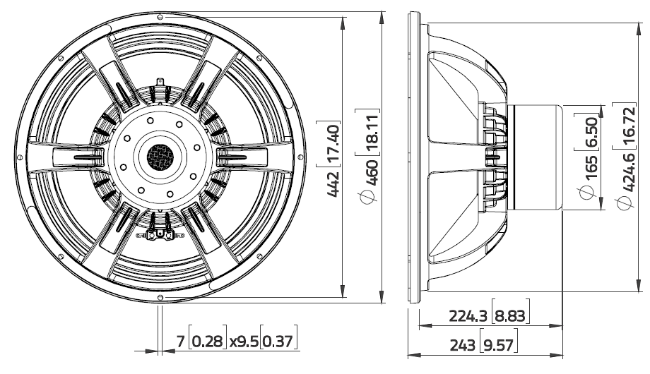 drawing & mounting du haut parleur à cône LaVoce Haut-parleur Lavoce SAN184.51, 2 ohm, 18 pouce