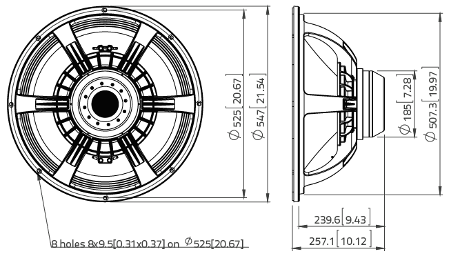 drawing & mounting du haut parleur à cône LaVoce Haut-parleur Lavoce SAN214.50LD, 8 ohm, 21 pouce