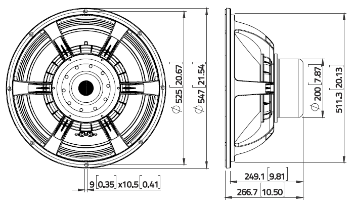 Image Drawing & Mounting haut parleur à cône LaVoce Haut-parleur Lavoce SAN216.00iP, 1 ohm, 21 pouce