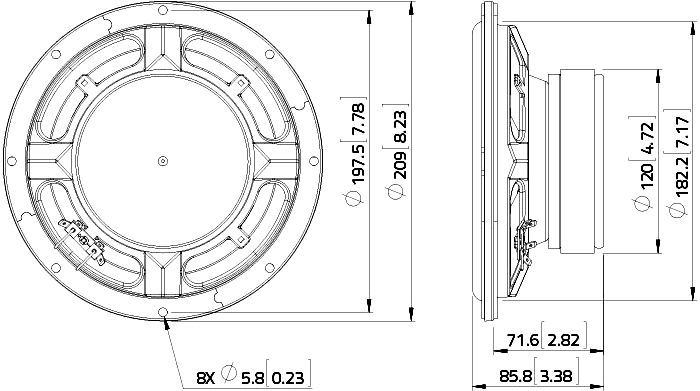 Image Drawing & Mounting haut parleur à cône LaVoce Haut-parleur Lavoce SSF081.50, 8 ohm, 8 pouce