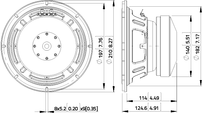 drawing & mounting du haut parleur à cône LaVoce Haut-parleur Lavoce SSF082.00L, 8 ohm, 8 pouce