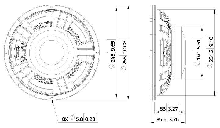 drawing & mounting du haut parleur à cône LaVoce Haut-parleur Lavoce SSF102.40, 4 ohm, 10 pouce