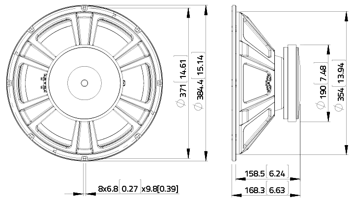drawing & mounting du haut parleur à cône LaVoce Haut-parleur Lavoce SSF153.00, 4 ohm, 15 pouce