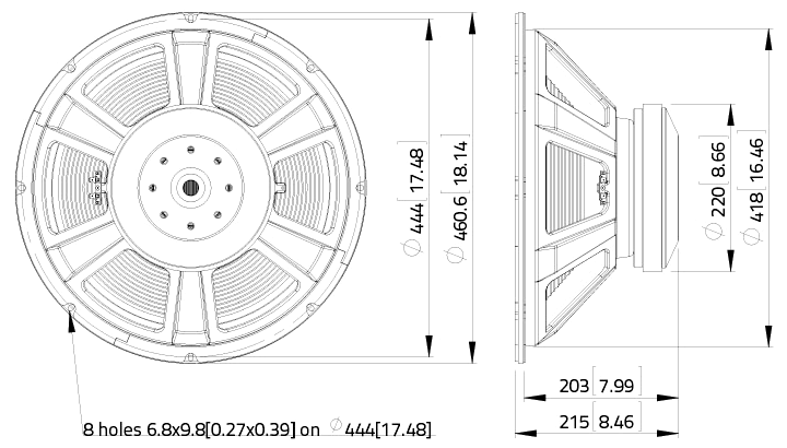 Image Drawing & Mounting haut parleur à cône LaVoce Haut-parleur Lavoce SSF184.00, 8 ohm, 18 pouce