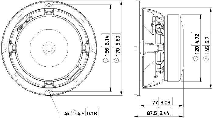 drawing & mounting du haut parleur à cône LaVoce Haut-parleur Lavoce WAF061.80, 8 ohm, 6.5 pouce