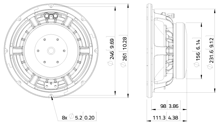 Image Dimensions & Montage haut parleur à cône LaVoce Haut-parleur Lavoce WAF102.50, 8 ohm, 10 pouce