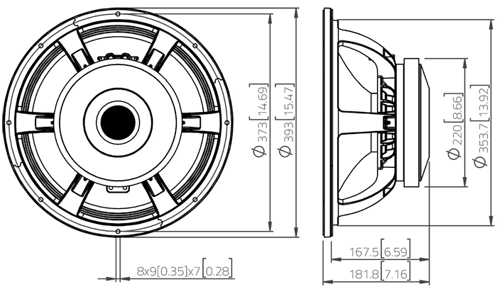 drawing & mounting du haut parleur à cône LaVoce Haut-parleur Lavoce WAF154.03, 8 ohm, 15 pouce