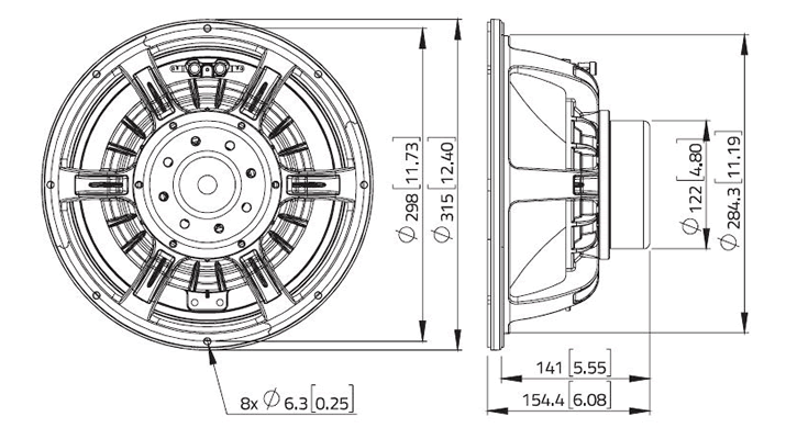Image Drawing & Mounting haut parleur à cône LaVoce Haut-parleur Lavoce WAN123.00, 16 ohm, 12 pouce