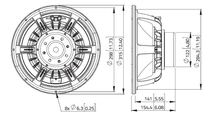 drawing & mounting du haut parleur à cône LaVoce Haut-parleur Lavoce WAN123.00, 16 ohm, 12 pouce