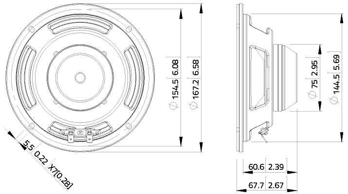 drawing & mounting du haut parleur à cône LaVoce Haut-parleur Lavoce WSN061.52, 16 ohm, 6.5 pouce