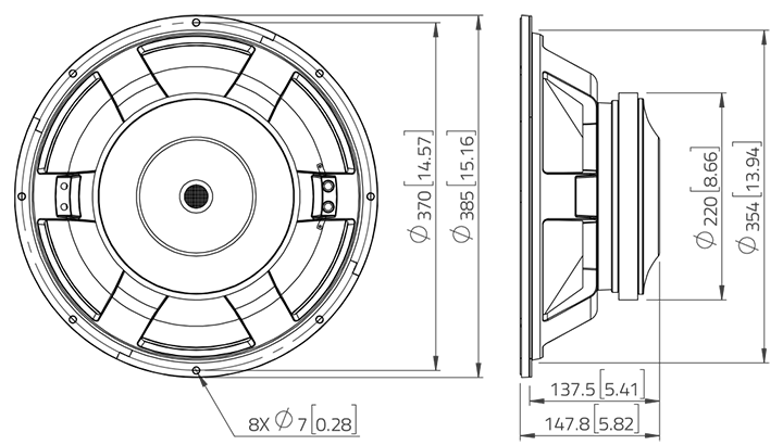 Image Drawing & Mounting haut parleur à cône LaVoce Haut-parleur Lavoce WXF15.800, 8 ohm, 15 pouce