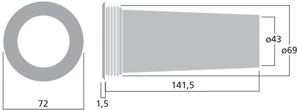 drawing & mounting du event bass-reflex Monacor Event bass-reflex Monacor BR-50HP, diamètre intérieur 69 / 43 mm, longueur 143 mm