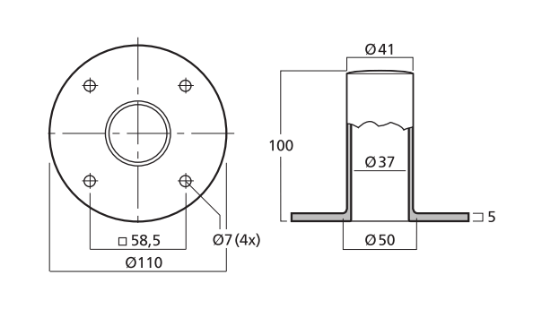 Image Drawing & Mounting support de pied Monacor Insert pour pied tube diamètre 35 mm, noir, aluminium, Monacor EBH-60/SW