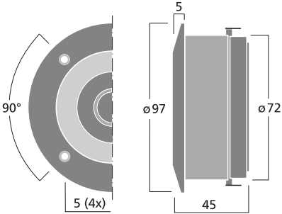 drawing & mounting du tweeter à compression Monacor Tweeter compression Monacor HT-95PA (4Ohm)