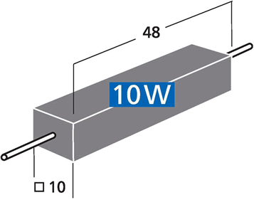 drawing & mounting du résistance Monacor Résistance cémentée Monacor LSR-33/10, 3.3ohm, 10w, 48 x 10mm