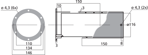 Image Drawing & Mounting event bass-reflex Monacor Event bass-reflex réglable Monacor MBR-110, diamètre intérieur 110 mm, longueur 150 à 280 mm