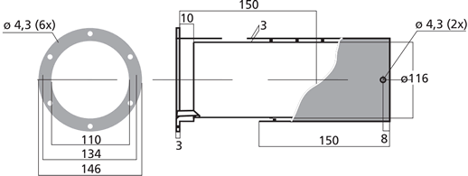 drawing & mounting du event bass-reflex Monacor Event bass-reflex réglable Monacor MBR-110, diamètre intérieur 110 mm, longueur 150 à 280 mm