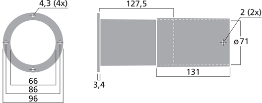 Image Drawing & Mounting event bass-reflex Monacor Event bass-reflex réglable Monacor MBR-70, diamètre intérieur 66 mm, longueur 128 à 245 mm