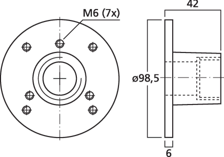 Image Drawing & Mounting adaptateur pavillon/compression Monacor Adaptateur Monacor MHA-25, pour moteur 1 pouce, filetage femelle 35 mm