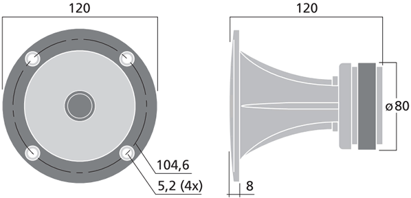 drawing & mounting du pavillon+compression Monacor Moteur d'aigu à pavillon Monacor MHD-230/RD, 8 ohm, 120 mm