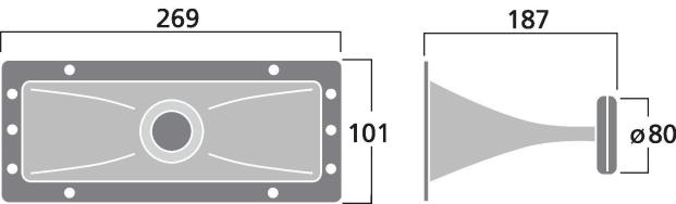 drawing & mounting du pavillon+compression Monacor Moteur d'aigu à pavillon Monacor MHD-55, 8 ohm, 269 x 101 mm