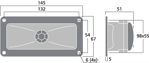 drawing & mounting du tweeter piezo Monacor Tweeter piezo Monacor MPT-016, 145 x 67 mm