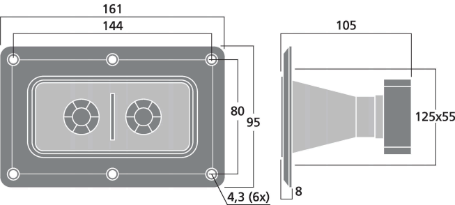 drawing & mounting du tweeter piezo Monacor Tweeter piezo Monacor MPT-177, 161 x 95 mm