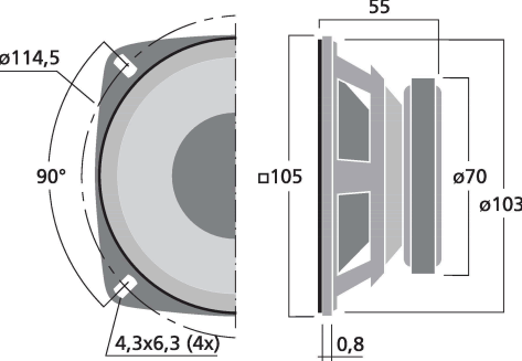 Image Dimensions & Montage haut parleur à cône Monacor Haut-parleur Monacor SP-10/4, 4 ohm, 105 mm