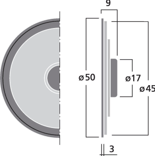 Image Drawing & Mounting haut parleur à cône Monacor Haut-parleur miniature Monacor SPF-50, 8 ohm, 50 mm