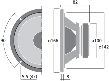 Image Dimensions & Montage haut parleur à cône Monacor Haut-parleur Monacor SPH-170TC, 8+8 ohm, 166 mm