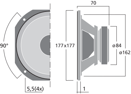 Image Dimensions & Montage haut parleur à cône Monacor Haut-parleur Monacor SPH-175, 8 ohm, 177 x 177 mm