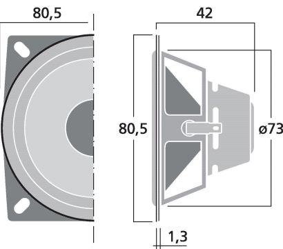 Image Drawing & Mounting haut parleur à cône Monacor Haut-parleur large-bande Monacor SPH-30X/4SW, 4 ohm, 80.5 mm
