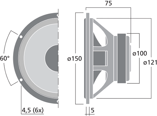 Image Dimensions & Montage haut parleur à cône Monacor Haut-parleur Monacor SPH-5M, 8 ohm, 150 mm