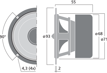 Image Dimensions & Montage haut parleur bicône Monacor Haut-parleur Monacor SPX-31M, 8 ohm, 93 mm