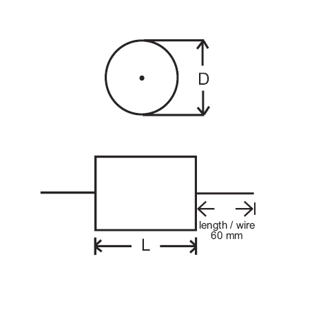 drawing & mounting du condensateur Mundorf Condensateur Mundorf MCap Supreme Classic 3.3µF ±2%, 600VDC/410VAC, Ø30xL56mm