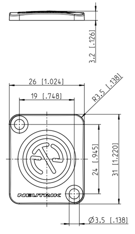 drawing & mounting du plaquette connectique Neutrik Plaquette borgne Neutrik, type D, pour combler un perçage de NC3MD*, NC3FD*