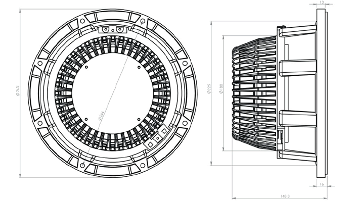 drawing & mounting du haut parleur à cône Oberton Haut-parleur Oberton 10NMB300, 8 ohm, 10 pouce