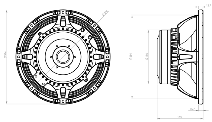 drawing & mounting du haut parleur à cône Oberton Haut-parleur Oberton 12B450, 8 ohm, 12 pouce