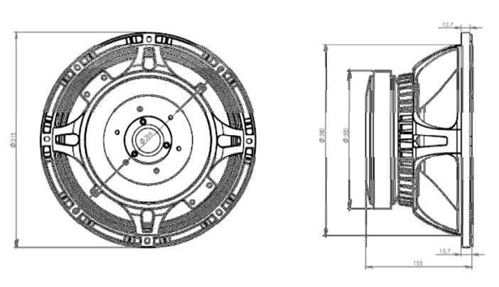 drawing & mounting du haut parleur à cône Oberton Haut-parleur Oberton 12MB35, 8 ohm, 12 pouce