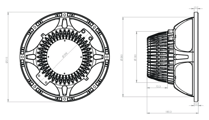 drawing & mounting du haut parleur à cône Oberton Haut-parleur Oberton 12NB400, 8 ohm, 12 pouce