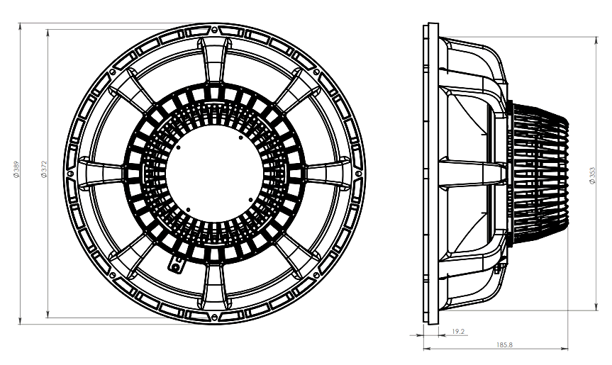 drawing & mounting du haut parleur à cône Oberton Haut-parleur Oberton 15NMB601, 8 ohm, 15 pouce