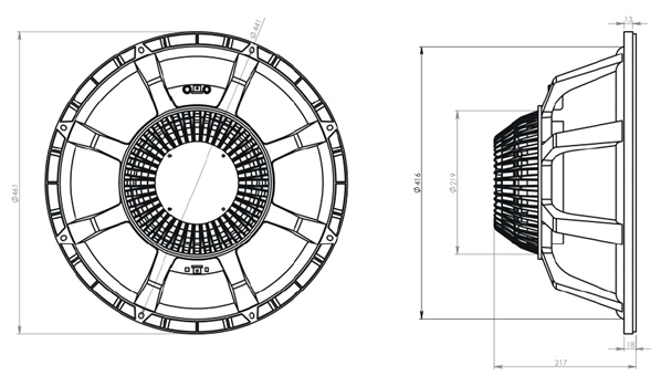 drawing & mounting du haut parleur à cône Oberton Haut-parleur Oberton 18NXB700, 8 ohm, 18 pouce