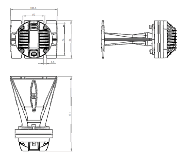 drawing & mounting du compression line-array Oberton Moteur de compression à guide d'onde Oberton WS4, 8 ohm, sortie 4x1 pouce